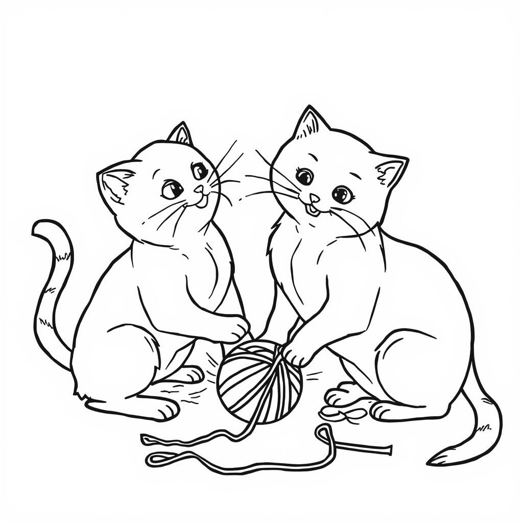 Desenho de Gato e Gato para Colorir