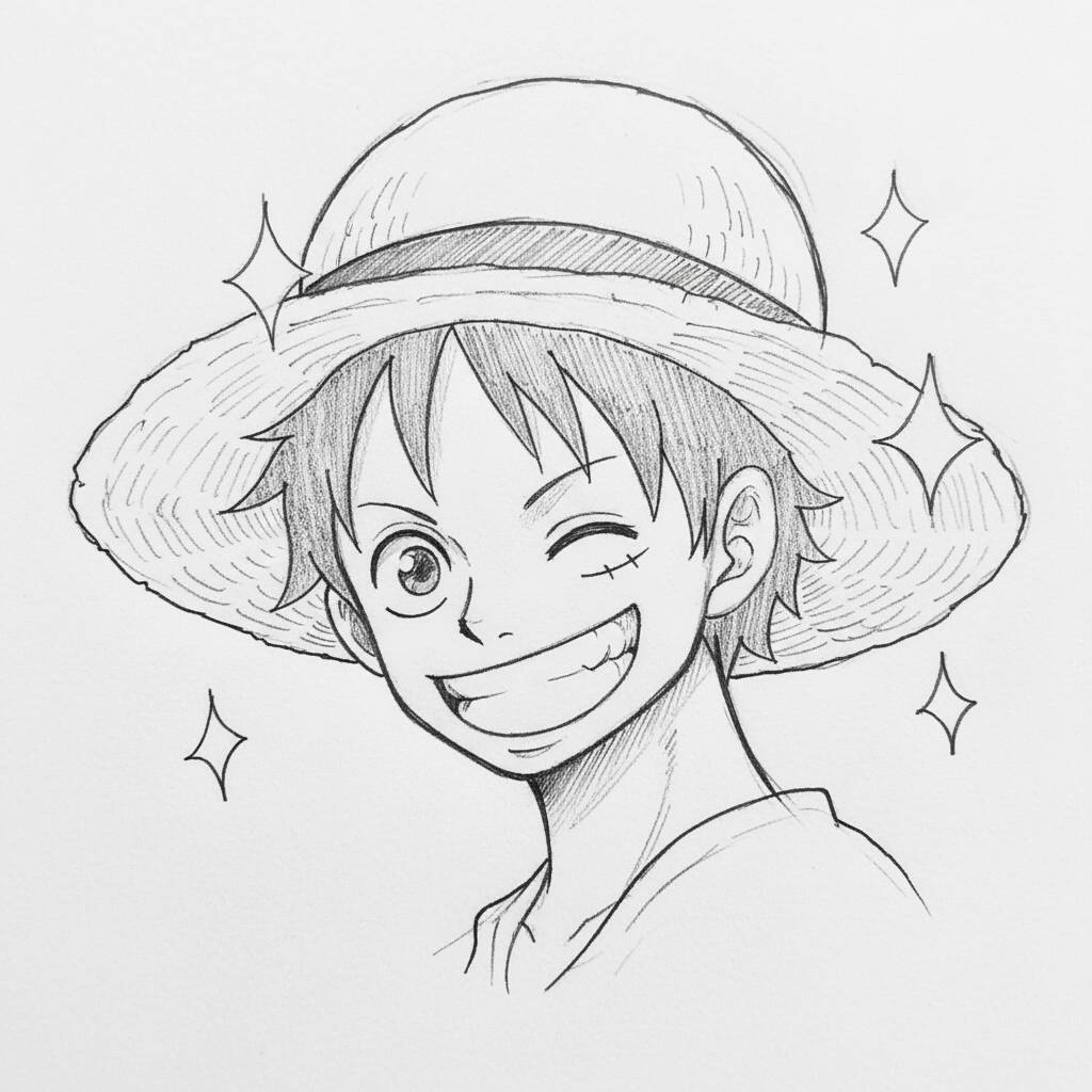 Desenho de Luffy sorridente com chapéu de palha