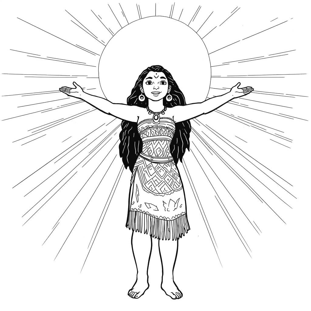 Desenho de Moana e o Sol Brilhante para Colorir