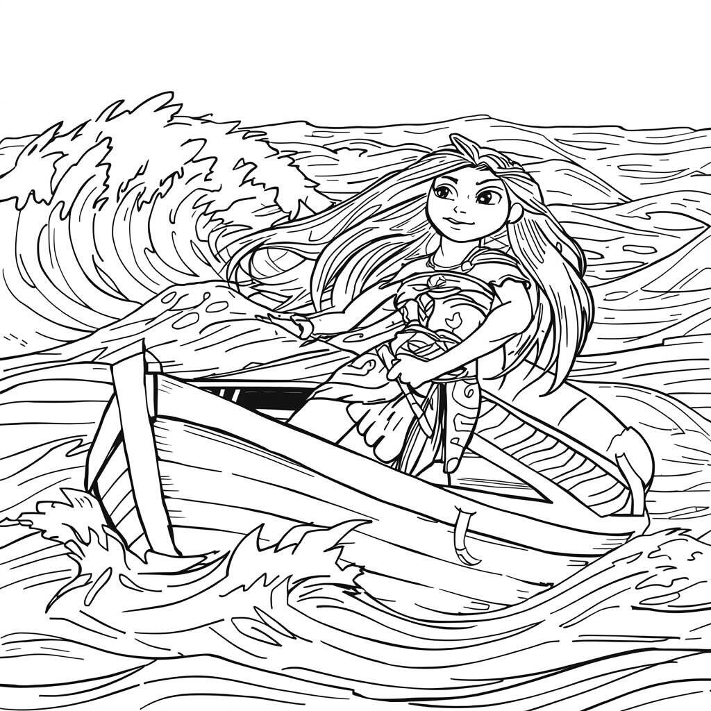 Desenho de Moana e o Vento para Colorir