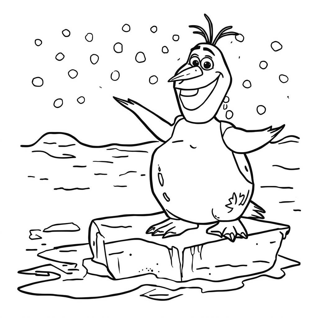 Desenho de Olaf e um pinguim para Colorir