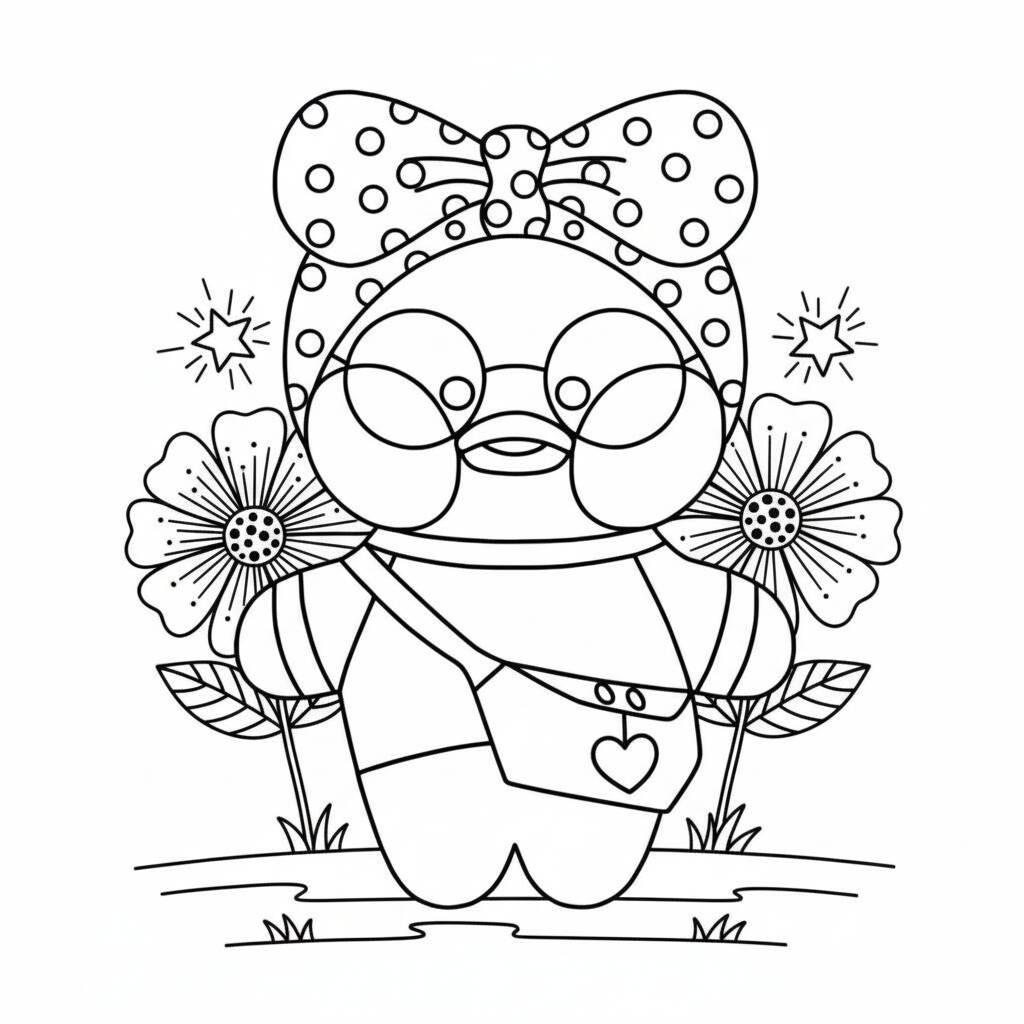 Desenho de Paper Duck com flores para colorir