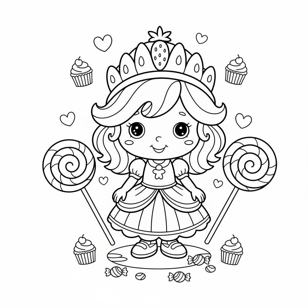 Desenho de Princesa com doces para colorir