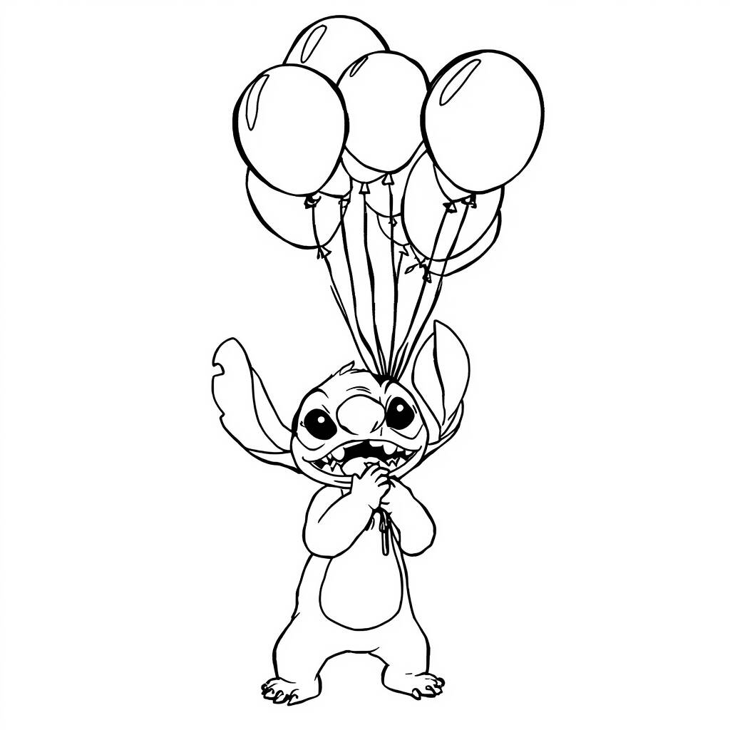 Desenho de Stitch com Balões para Colorir