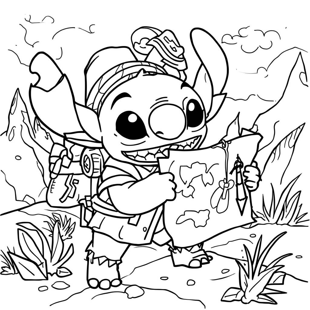 Desenho de Stitch e a Aventura para Colorir