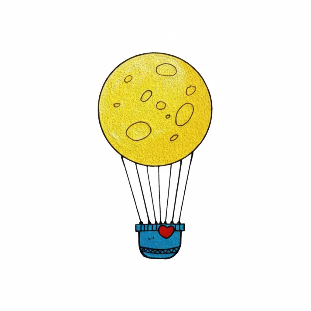 Desenho de balão de ar quente com lua para colorir