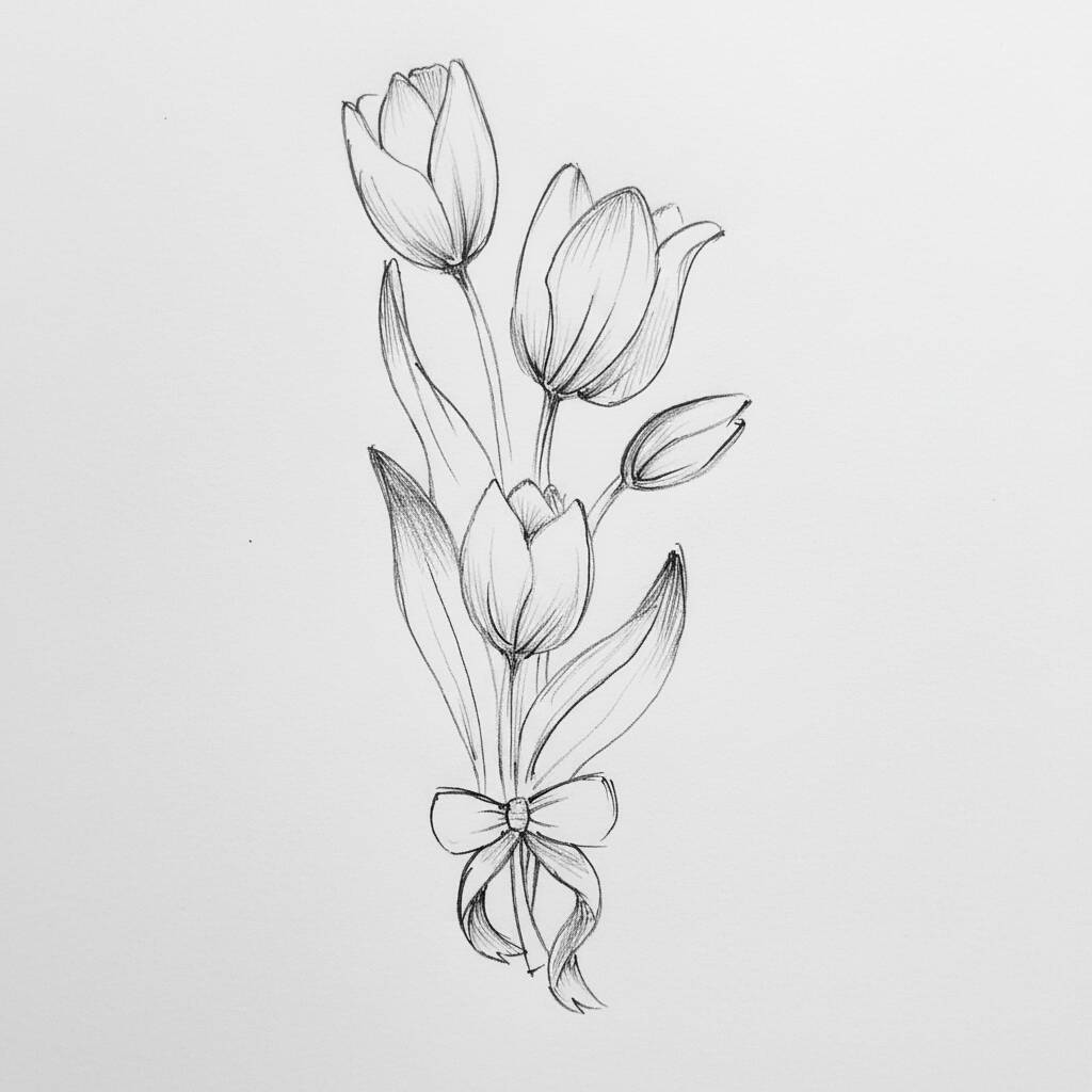 Desenho de buquê de flores com laço para desenhar