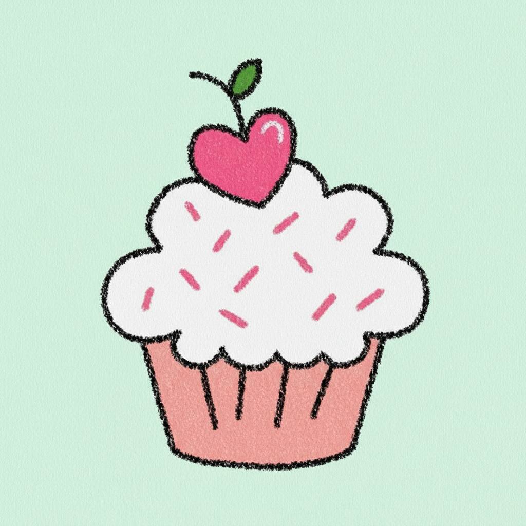 Desenho de cupcake fofo com cereja para colorir