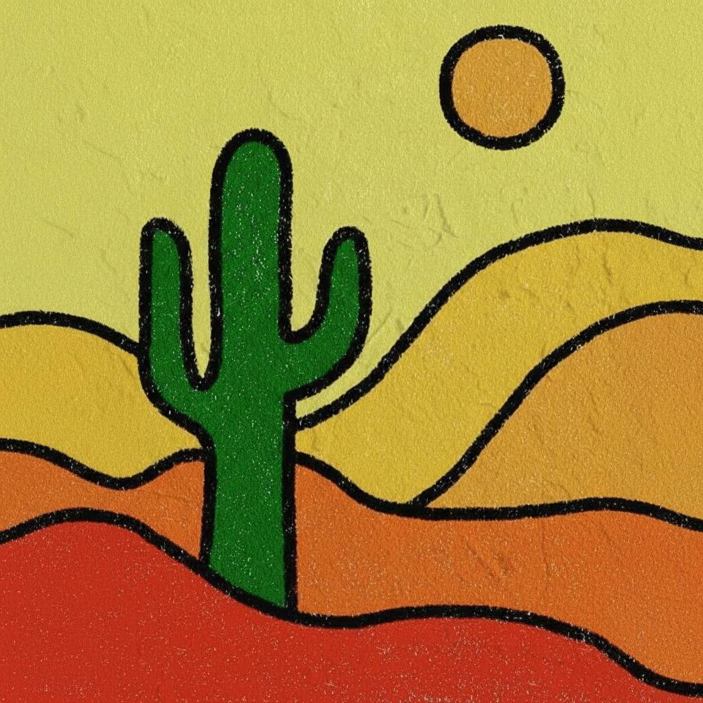 Desenho de deserto com cacto e sol