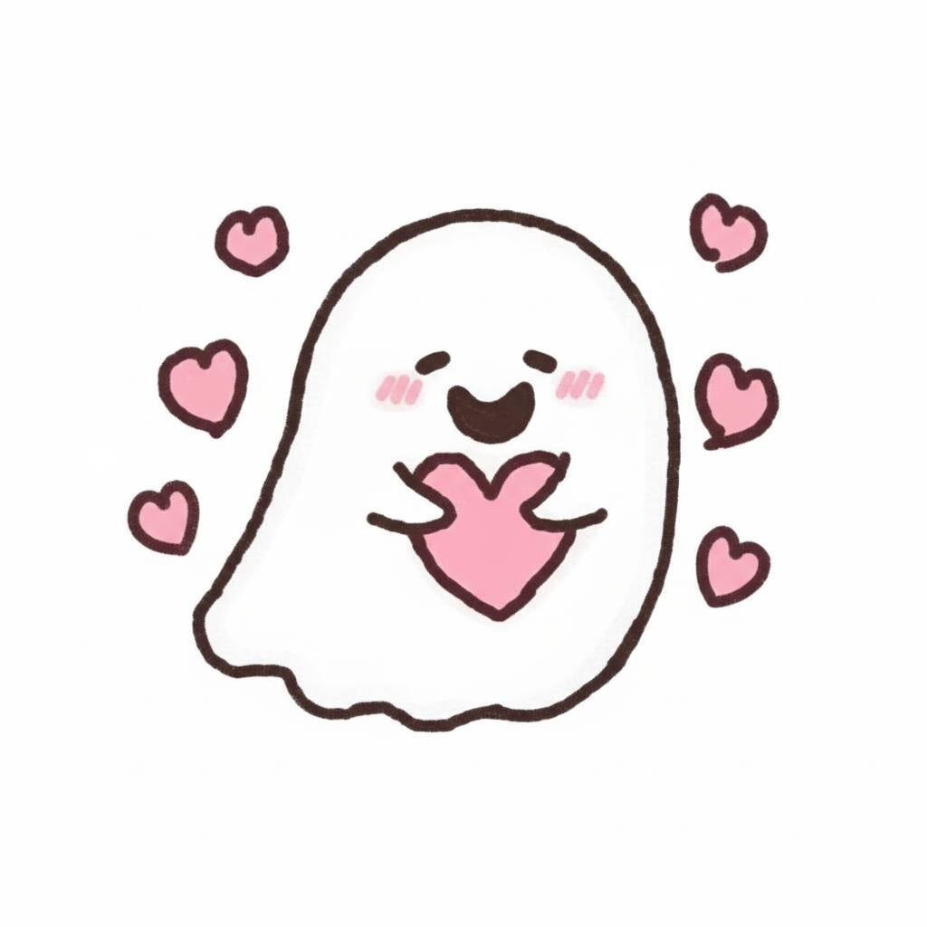 Desenho de fantasma adorável segurando coração para colorir