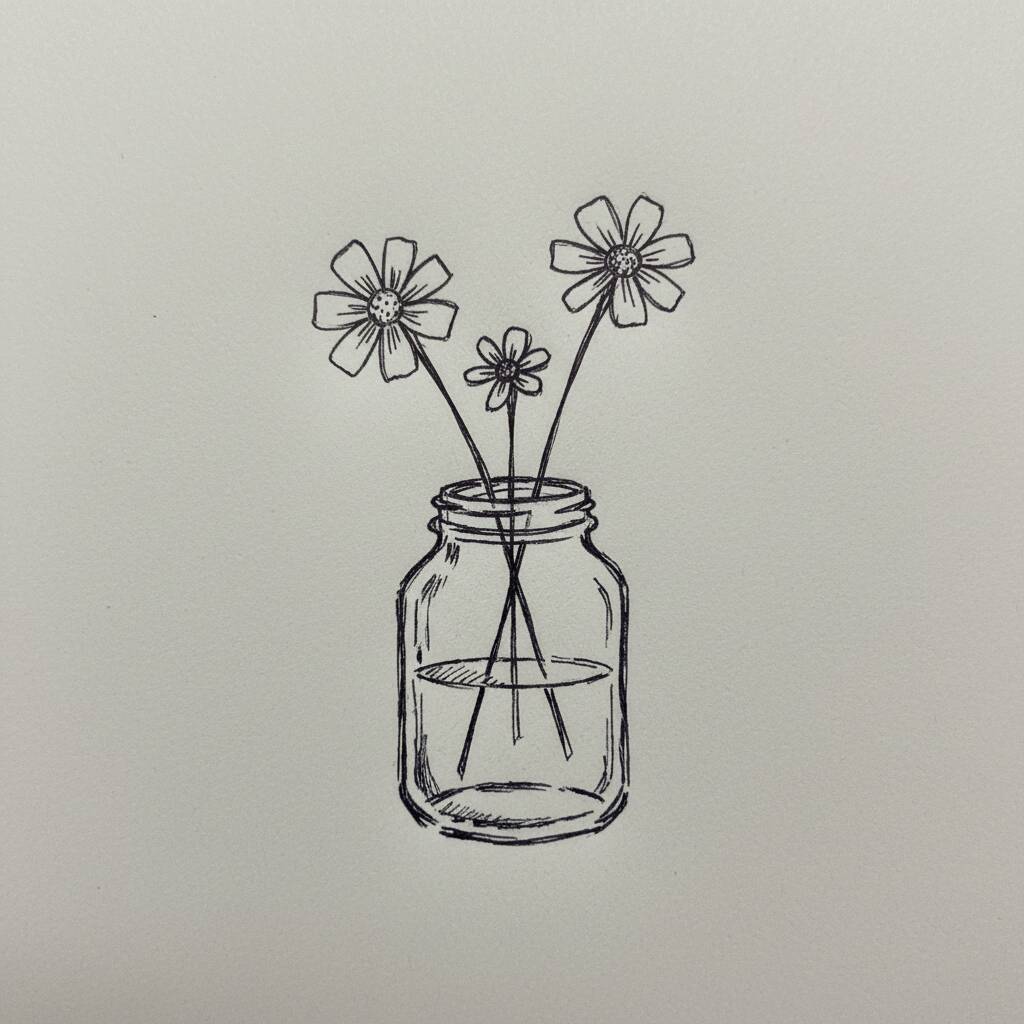 Desenho de flores em um vaso para colorir, ideal para atividades criativas
