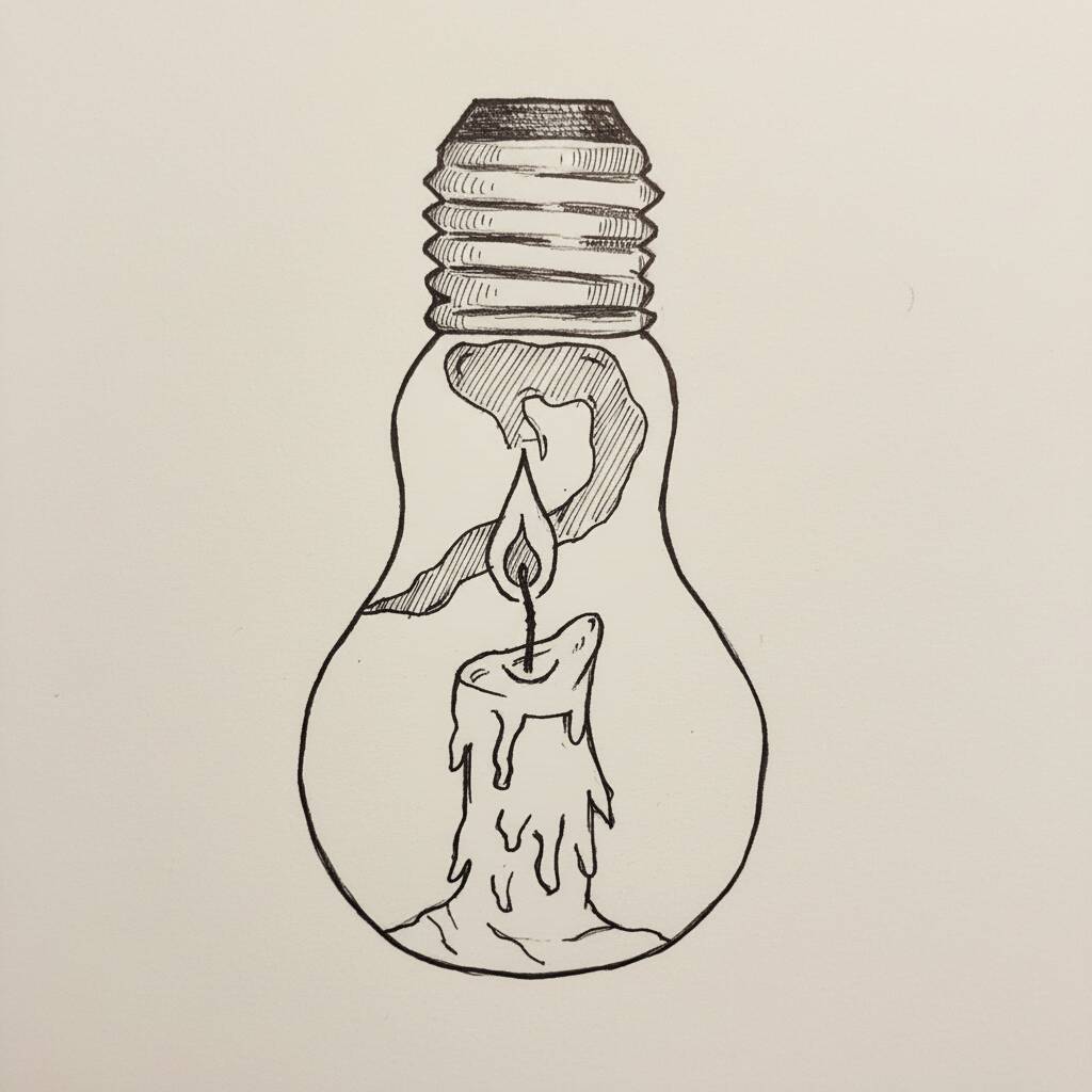 Desenho de lâmpada com vela para colorir
