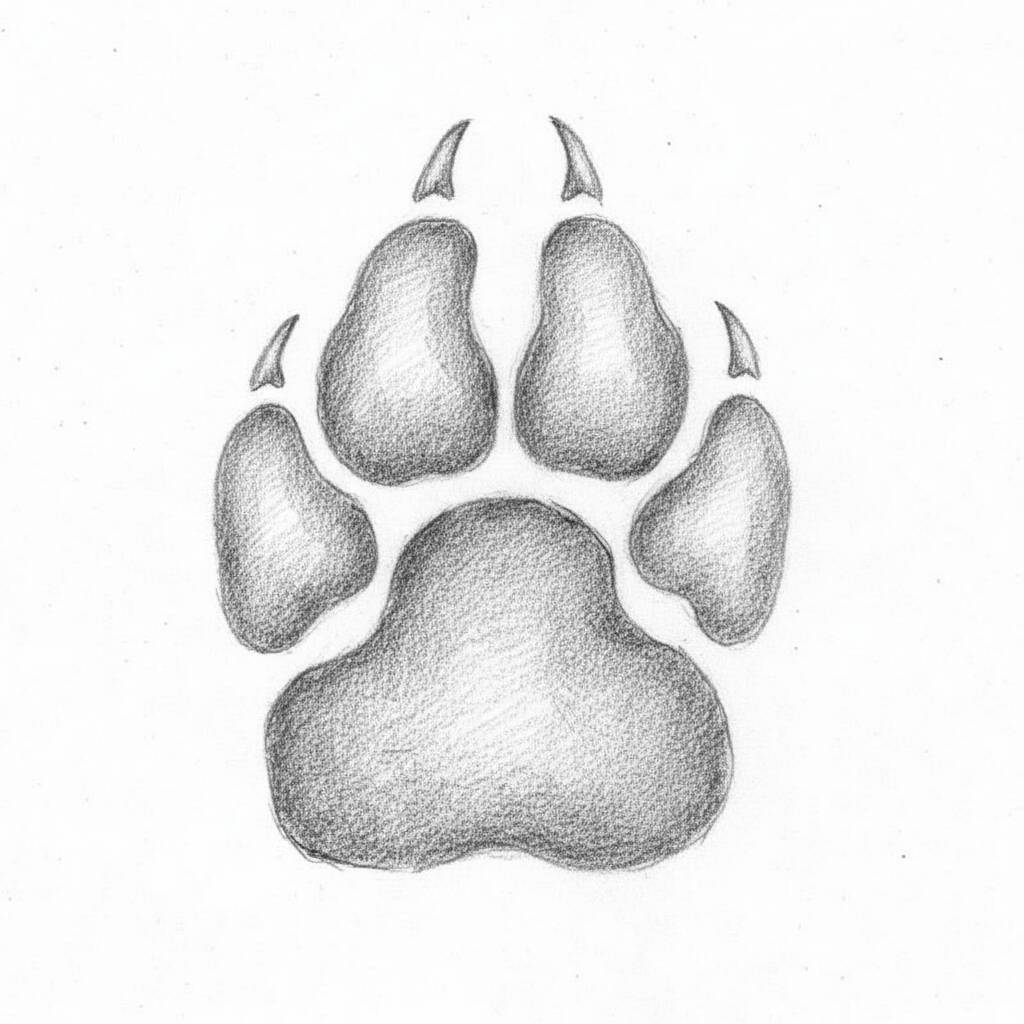 Desenho de pata de animal em preto e branco para colorir