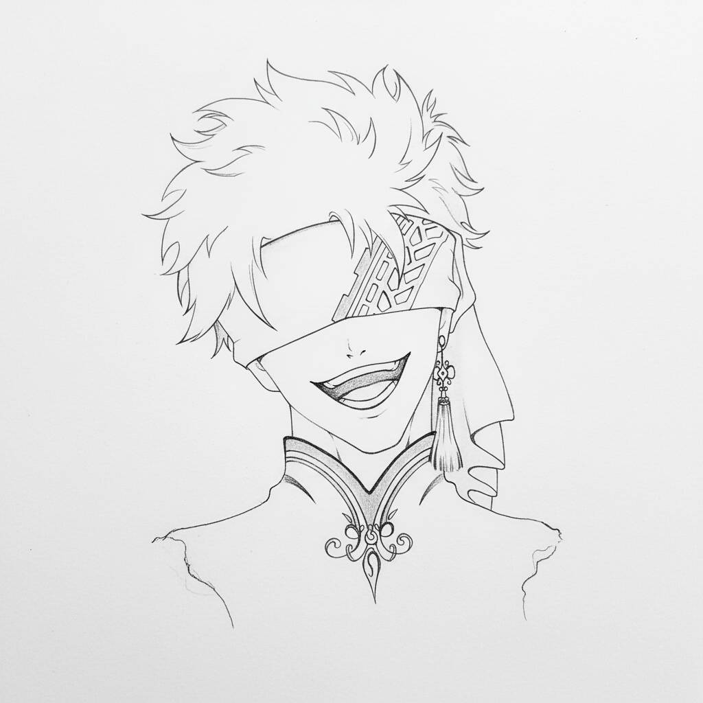 Desenho de personagem anime com tapa-olho