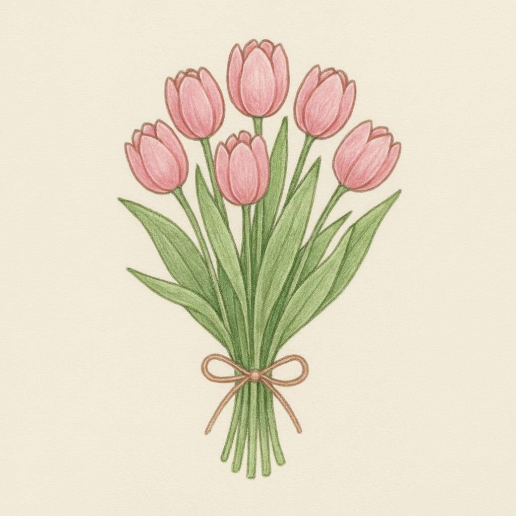 Desenho de um buquê de tulipas rosas para colorir