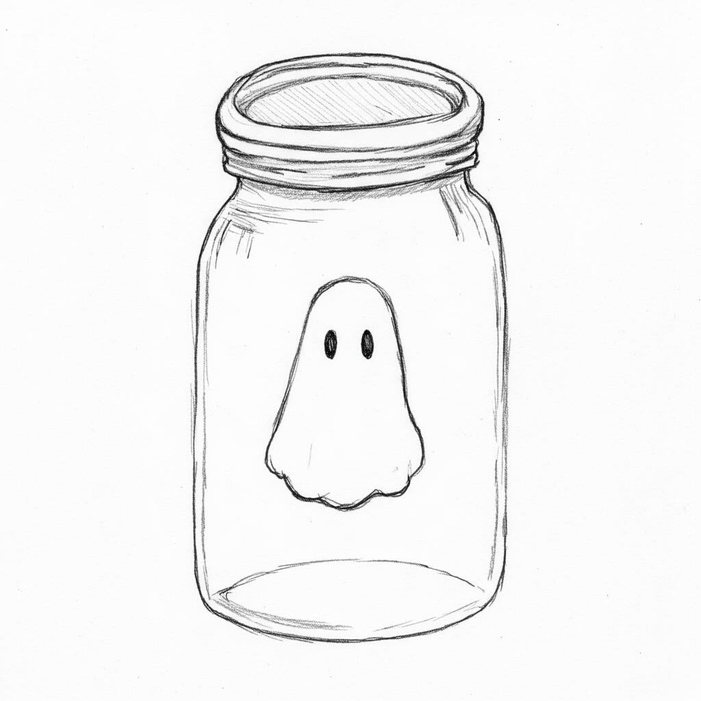 Desenho de um fantasma dentro de um pote para colorir