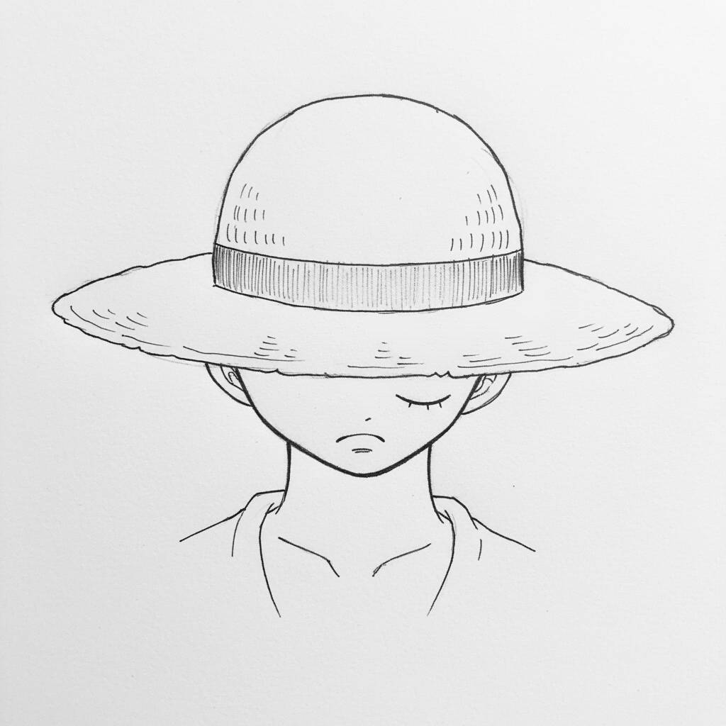 Desenho de um personagem de anime com chapéu de palha
