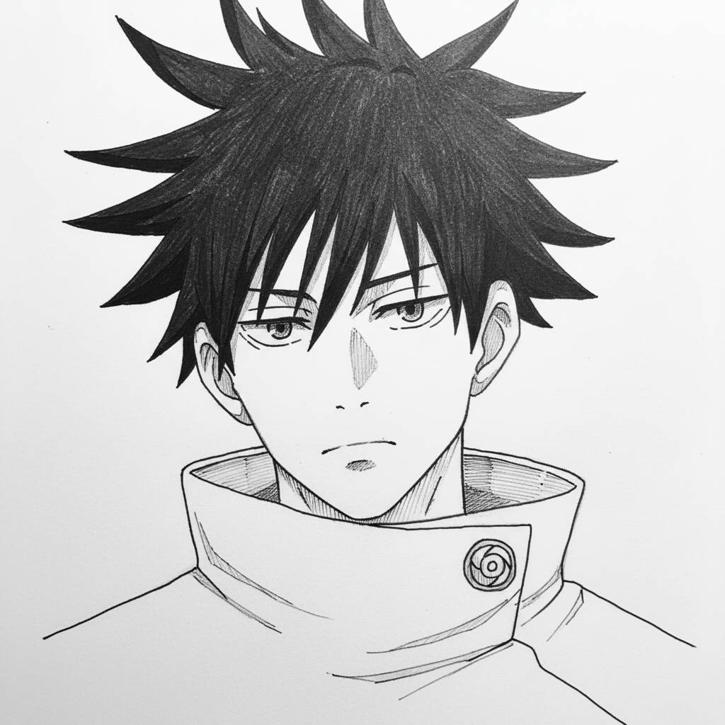 Desenho de um personagem masculino de anime com cabelo espetado