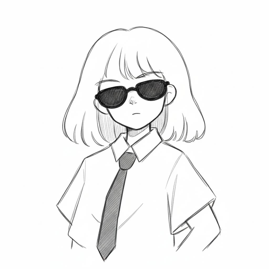 Desenho de uma garota de anime com óculos escuros