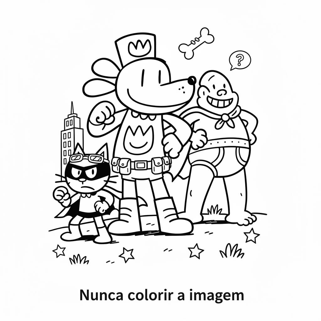 Desenho do Dog Man com o Petey e amigos para colorir