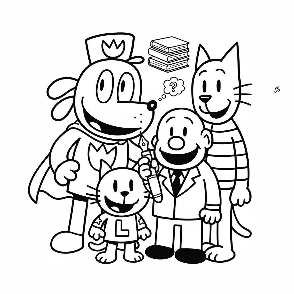 Desenho do Dog Man com seus amigos para colorir