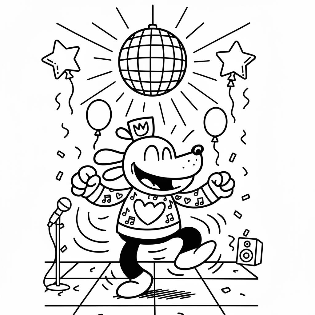 Desenho do Dog Man dançando para colorir