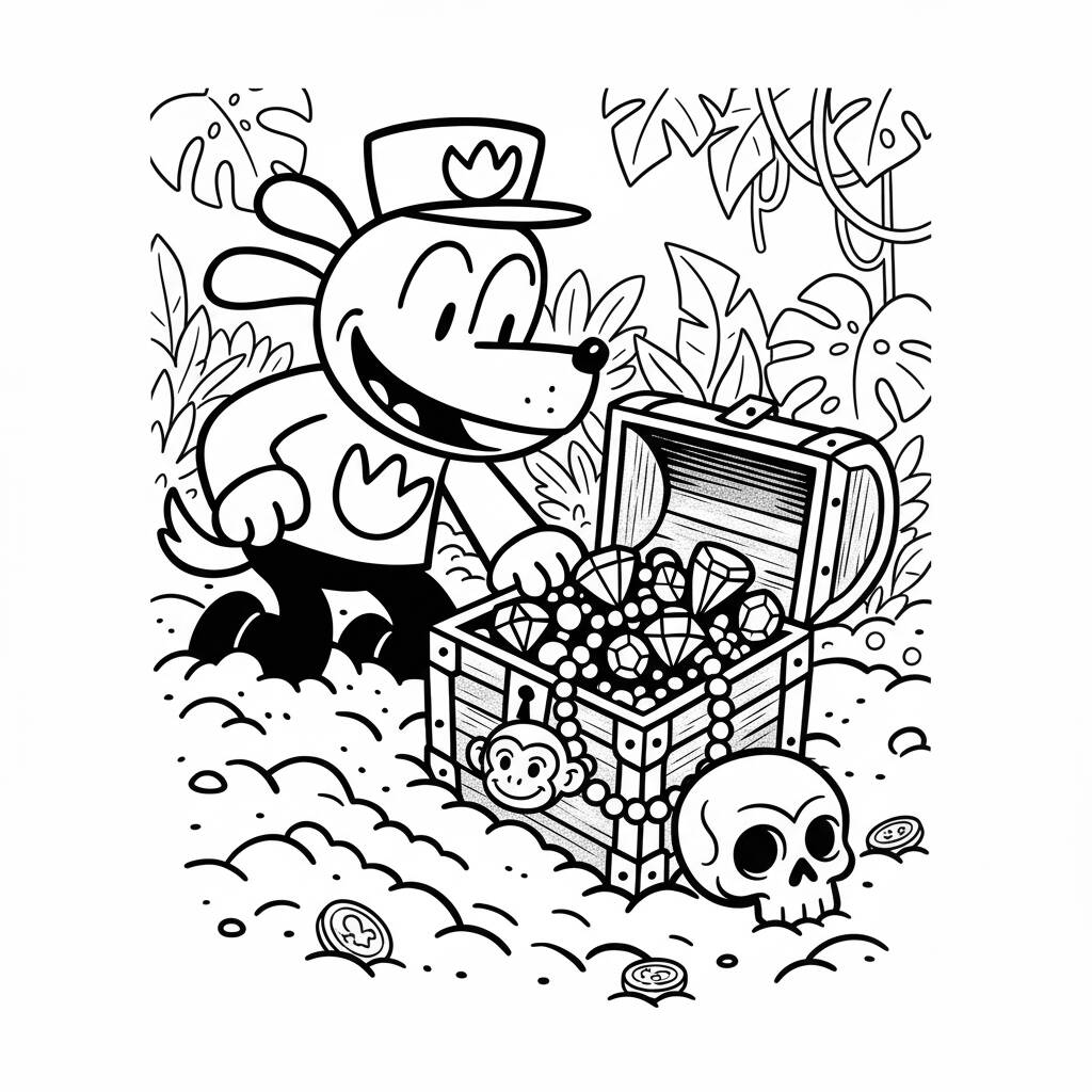 Desenho do Dog Man descobrindo tesouro para colorir