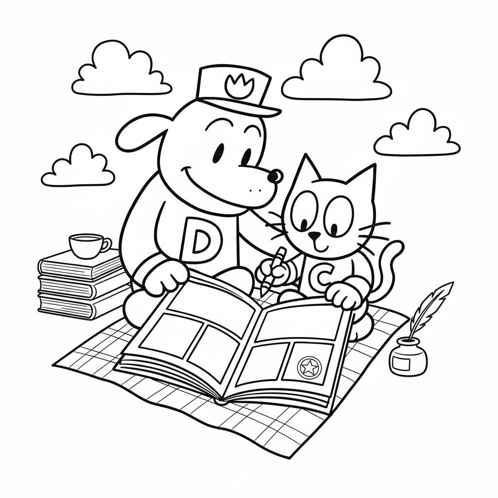 Desenho do Dog Man e seu amigo para colorir