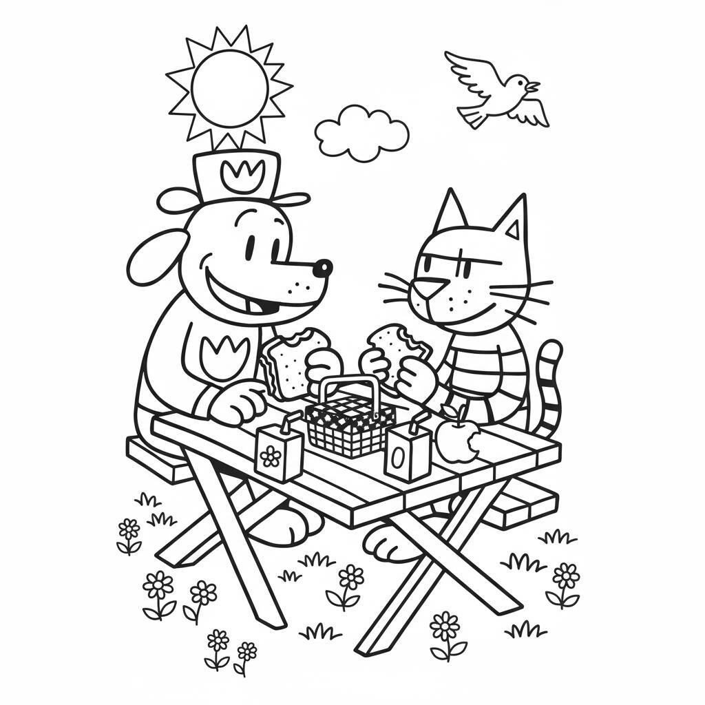 Desenho do Dog Man fazendo piquenique para colorir