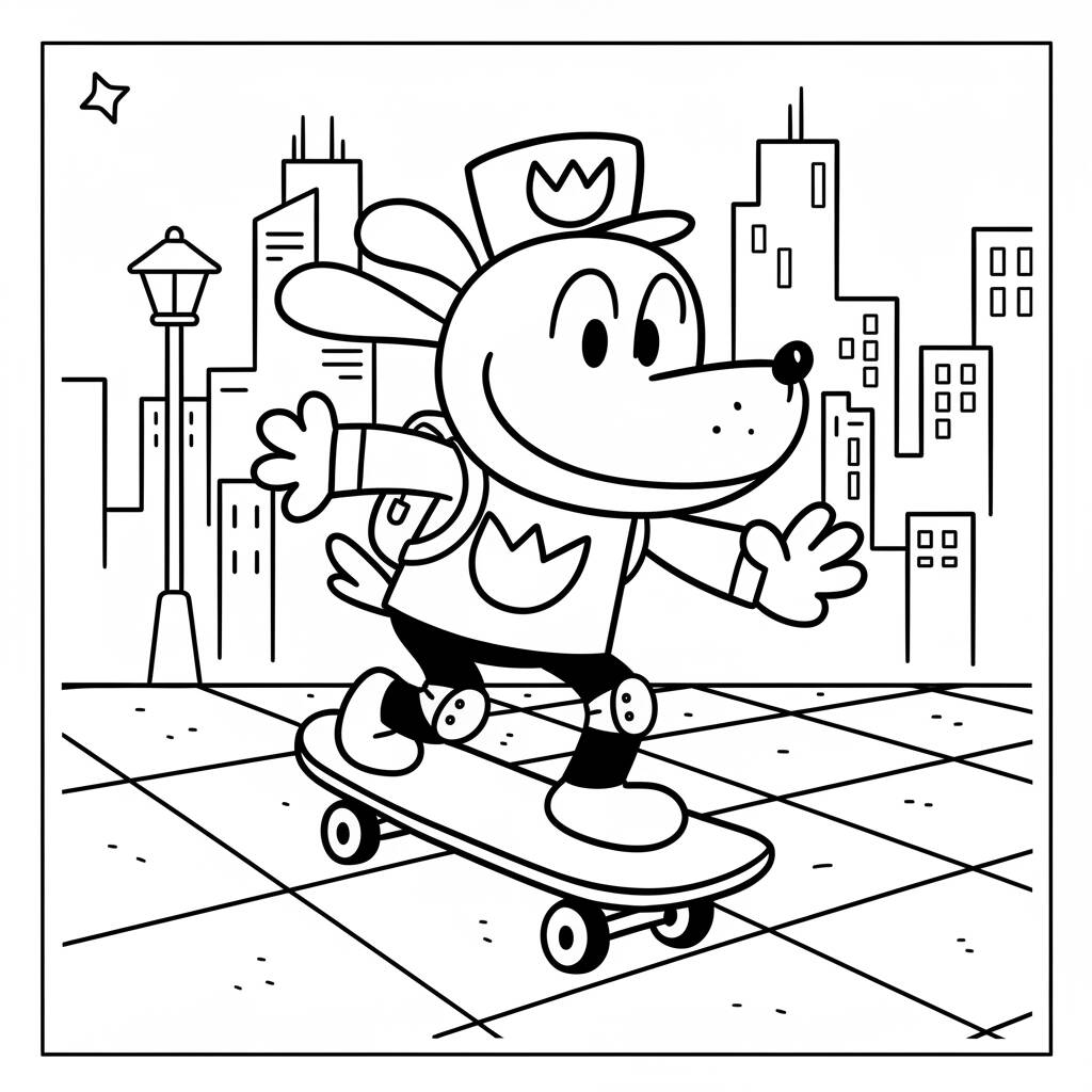 Desenho do Dog Man patinando para colorir