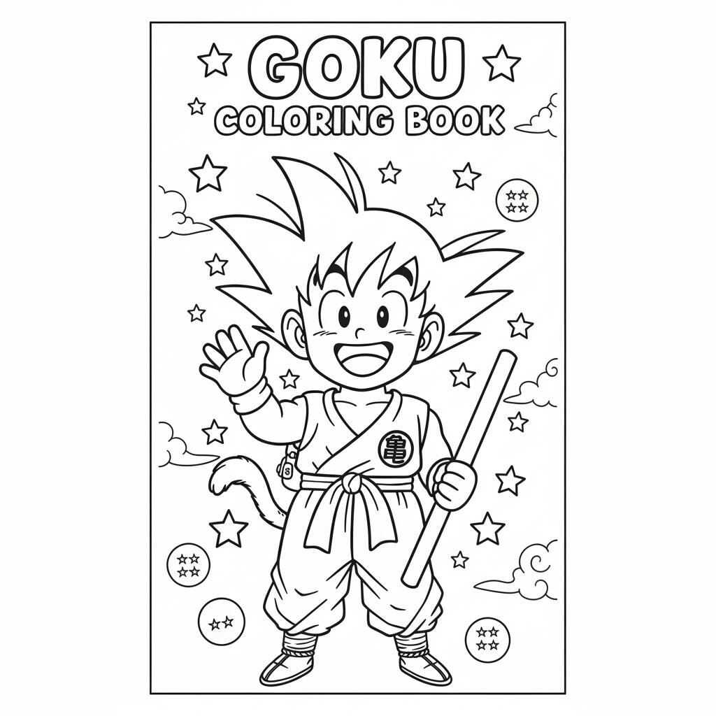 Desenho do Goku com bastão para colorir
