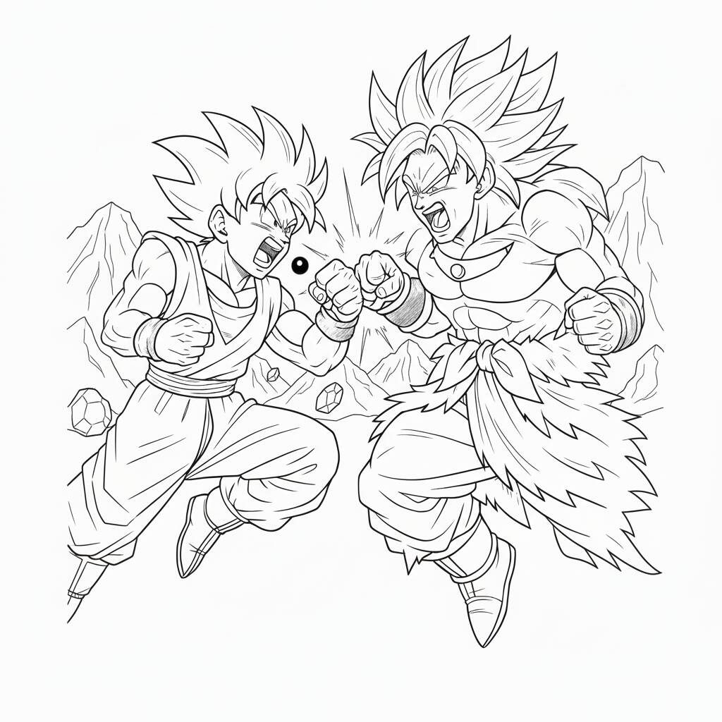Desenho do Goku e Broly para colorir