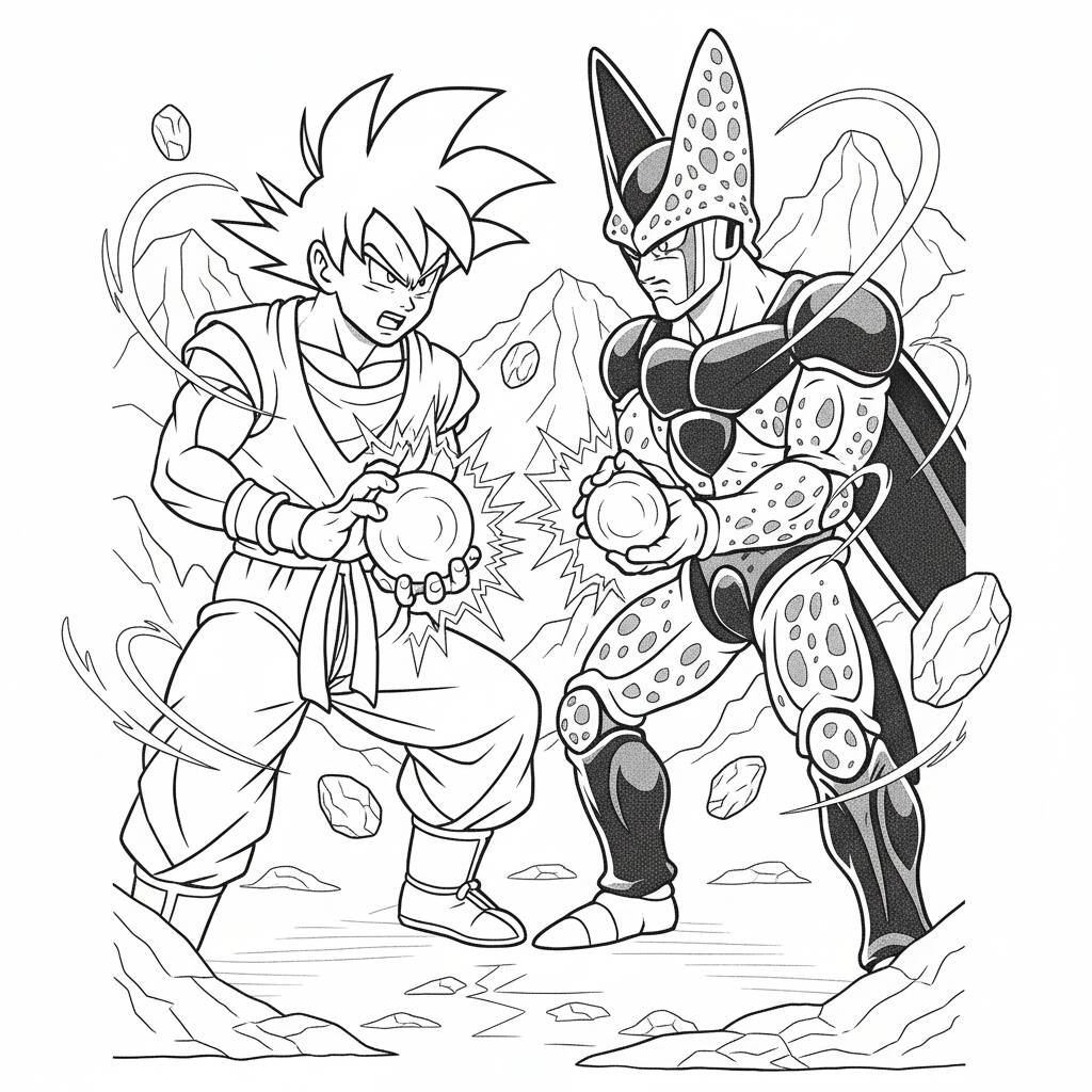 Desenho do Goku e Cell para colorir