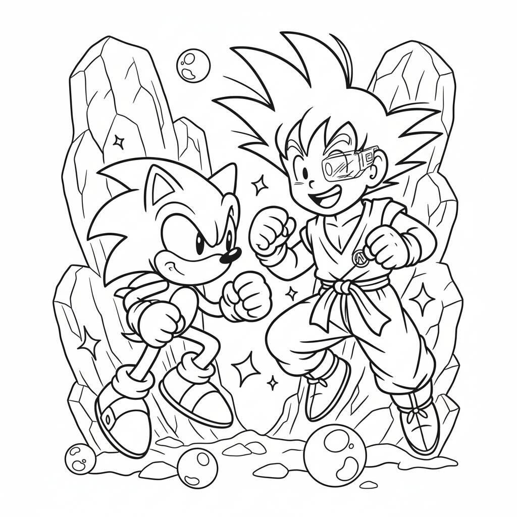 Desenho do Goku e Sonic prontos para colorir