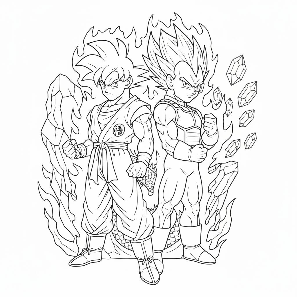 Desenho do Goku e Vegeta prontos para colorir
