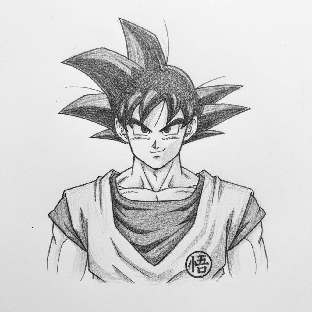 Desenho do Goku em estilo anime a lápis