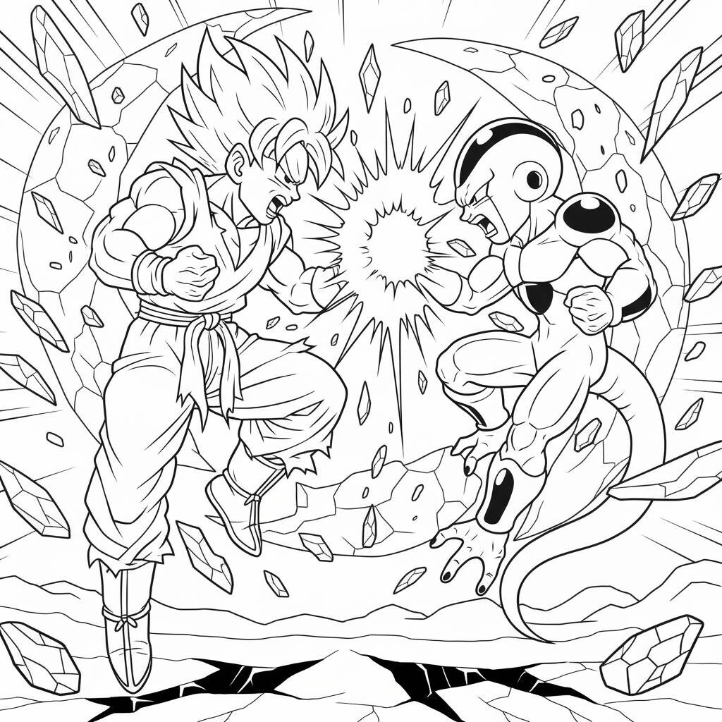 Desenho do Goku lutando contra Freeza para colorir