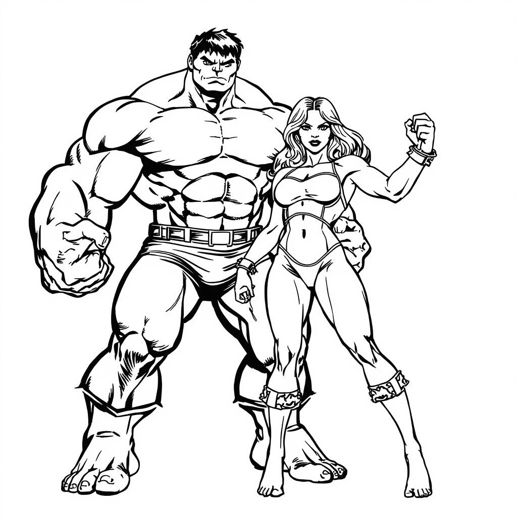 Desenho do Hulk e a Mulher-Hulk para Colorir
