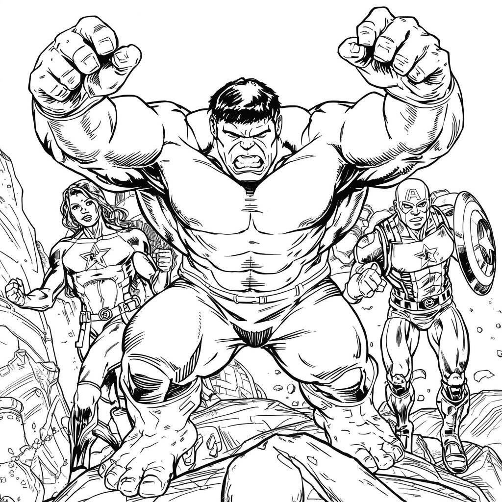 Desenho do Hulk e a Vingadores para Colorir