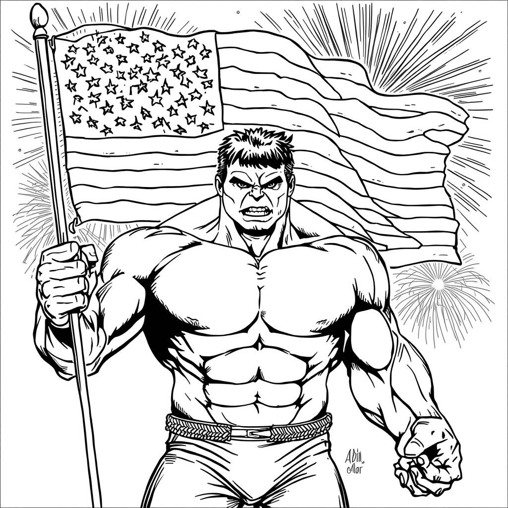 Desenho do Hulk e o Dia da Independência para Colorir