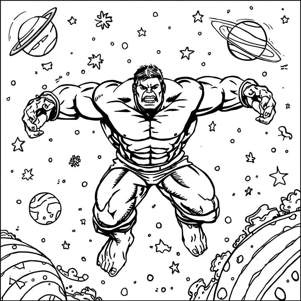 Desenho do Hulk e o Espaço para Colorir