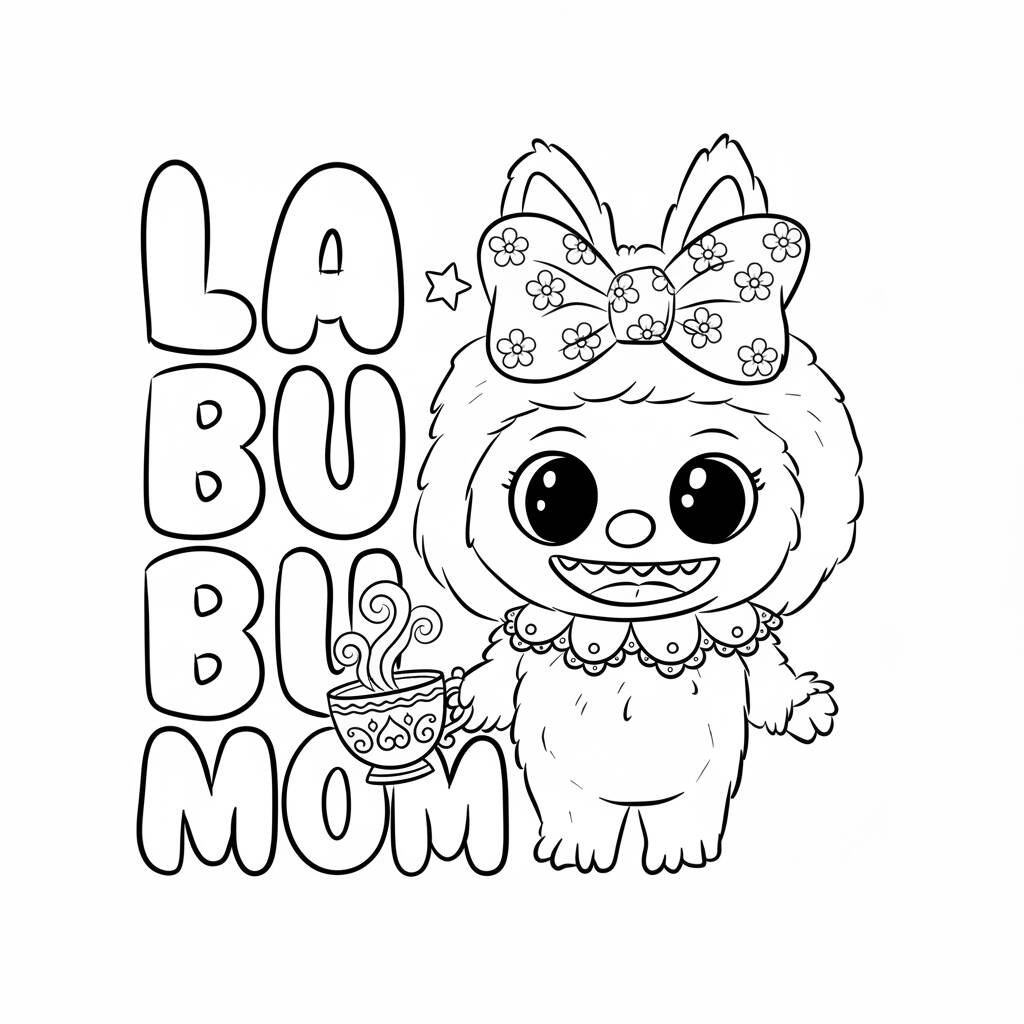 Desenho do Labubu com Caneca para colorir (Desenho para Colorir)