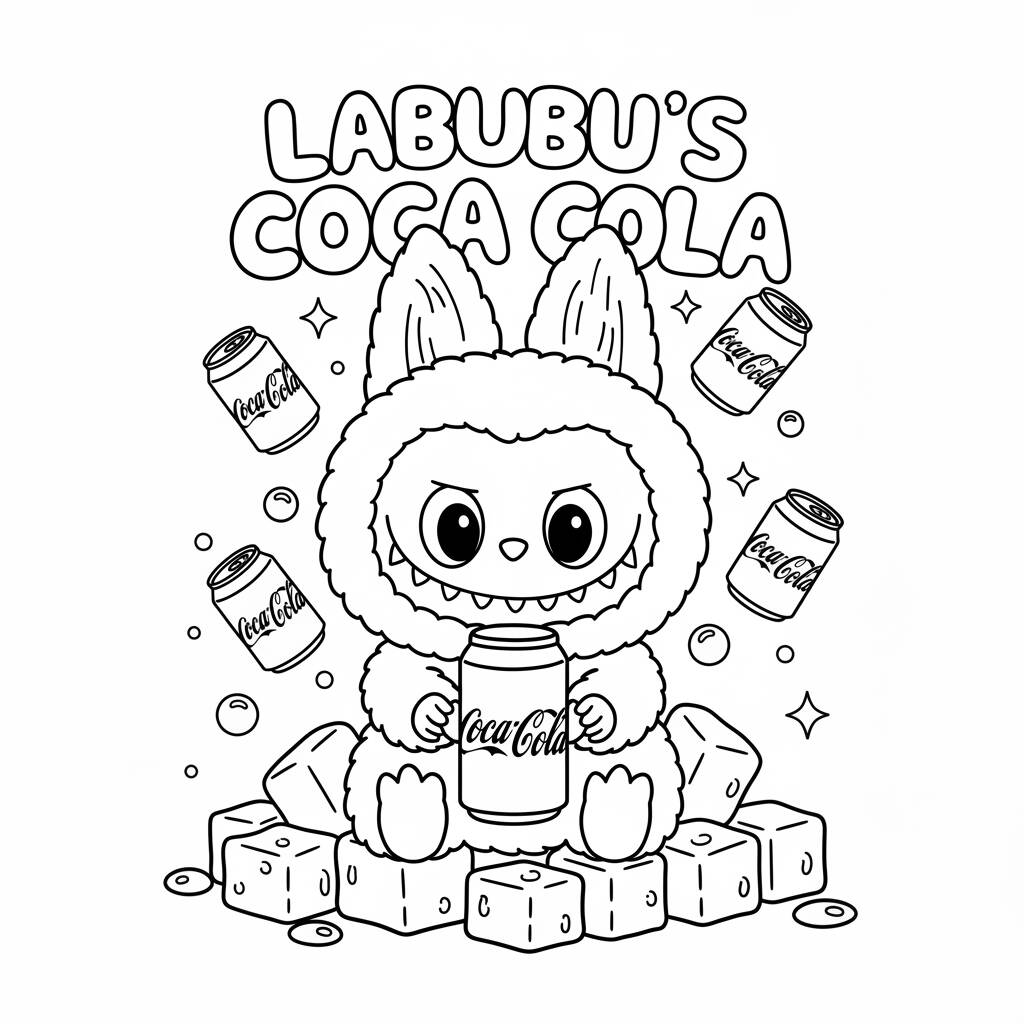 Desenho do Labubu com Coca-Cola para colorir