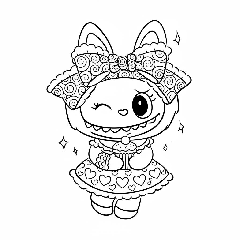 Labubu with Cupcake coloring page (Coloring Page)