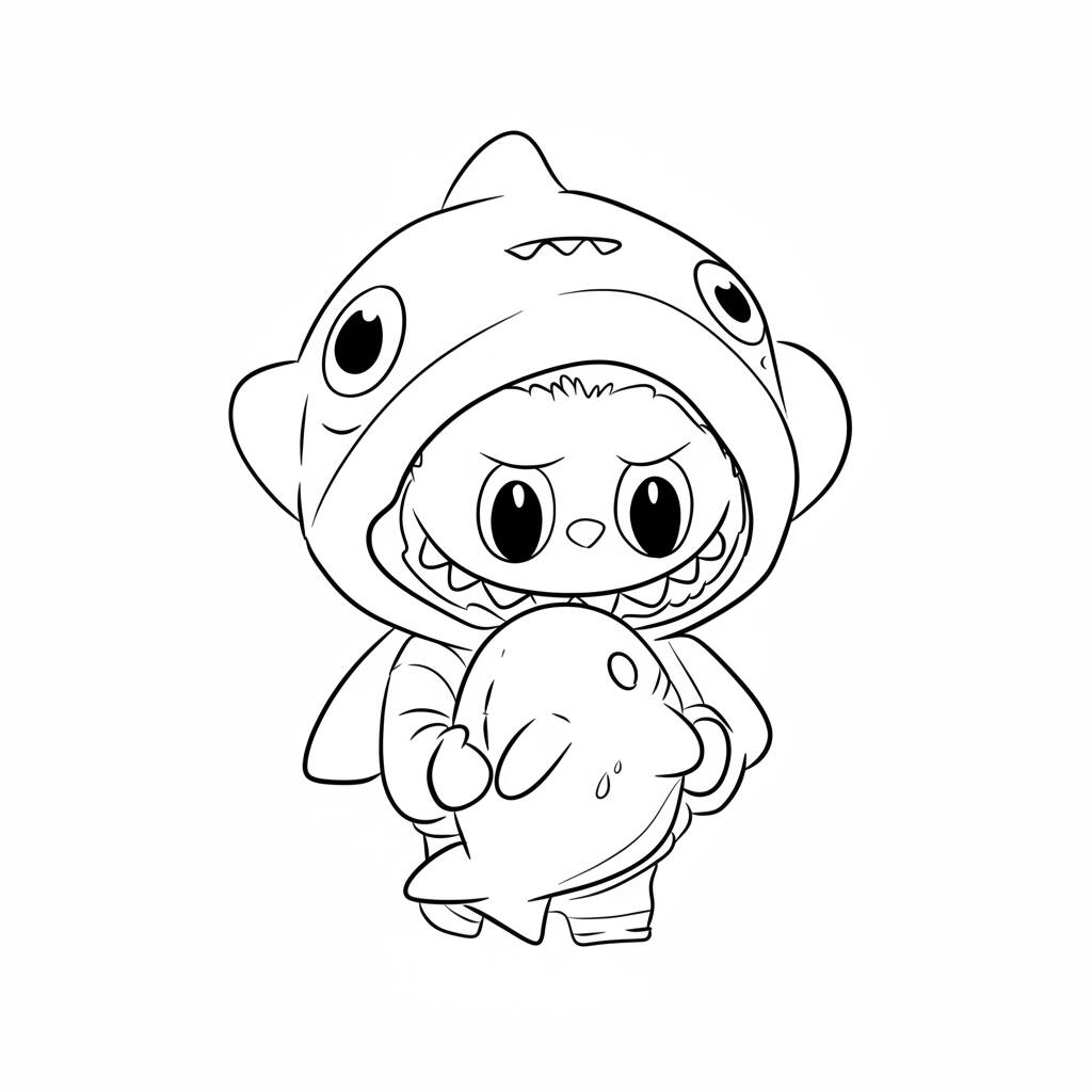 Desenho do Labubu com Peixe para colorir (Desenho para Colorir)