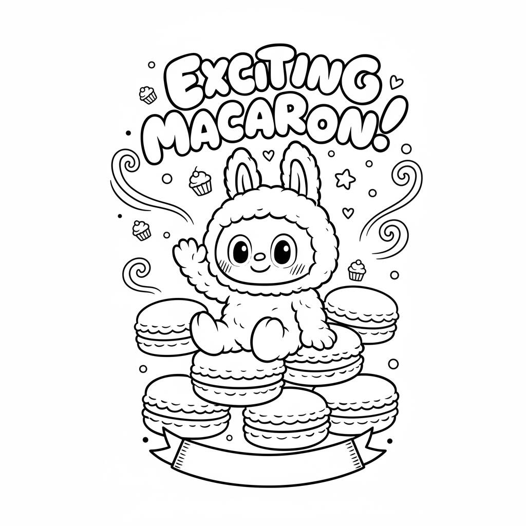 Desenho do Labubu com macarons para colorir