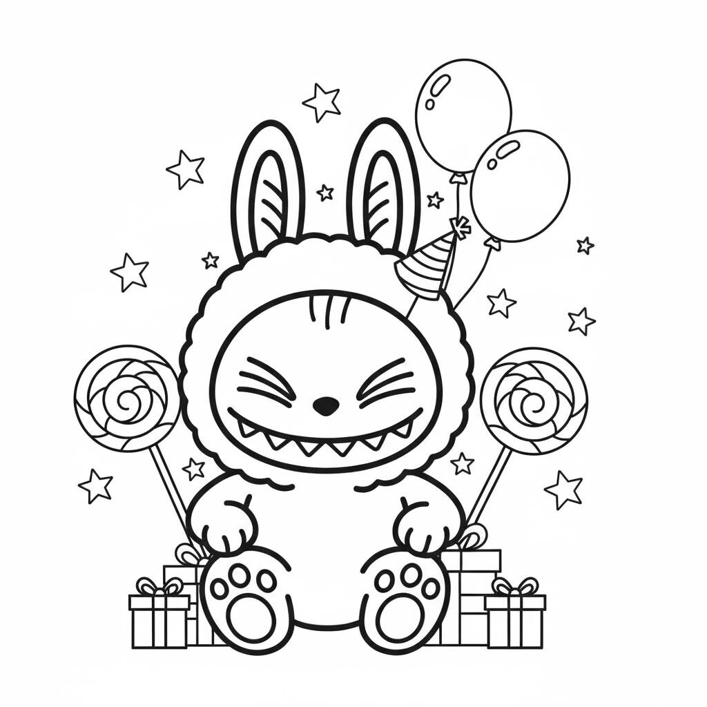 Desenho do Labubu festejando para colorir