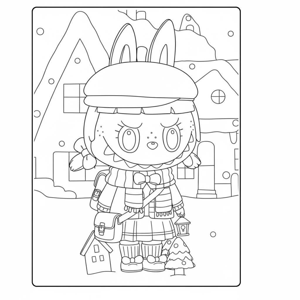 Desenho do Labubu na Neve para colorir (Desenho para Colorir)
