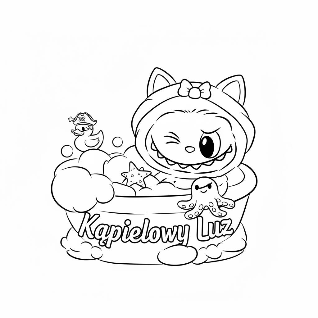Desenho do Labubu no Banho para colorir (Desenho para Colorir)