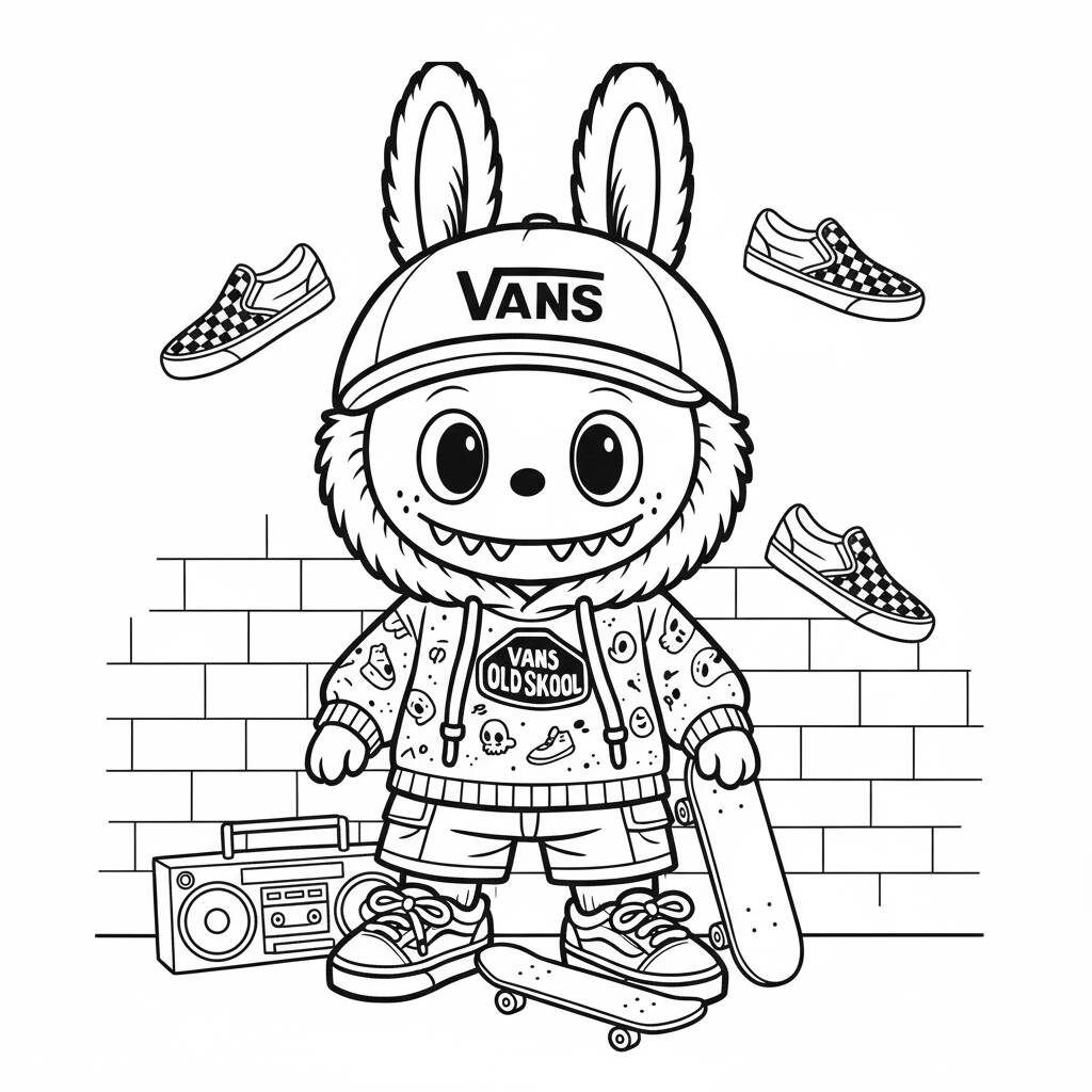 Desenho do Labubu skatista para colorir